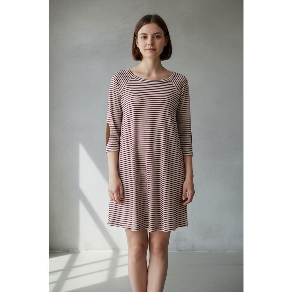 Cherish Women Mini Dress Patch Elbow Burgundy White Striped Size S Casual